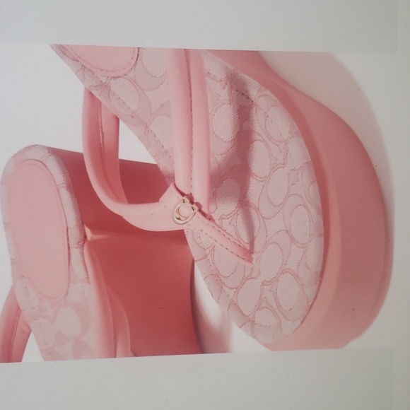 Coach Shoes Coach Pink Leather Platform Flip Flop Sandals W Gold